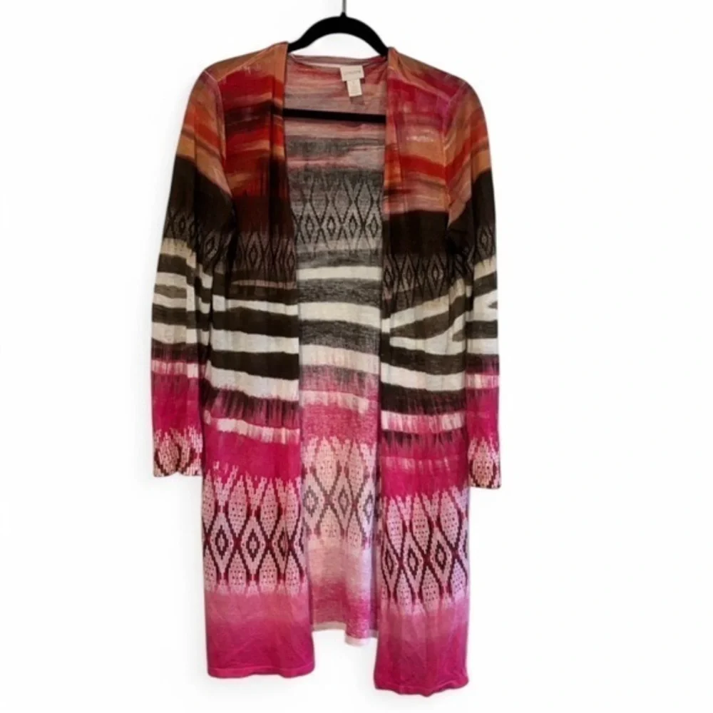 Chico’s Multicolor Striped Duster Cardigan  Boho Long Open Front Lightweight